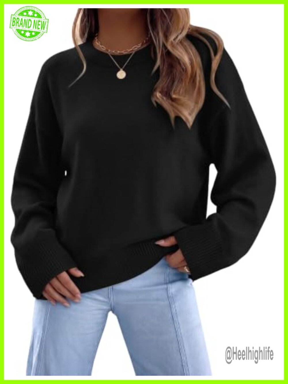 Womens Crew Neck Sweater Ribbed Long Sleeve Oversized Pullover Knit Top